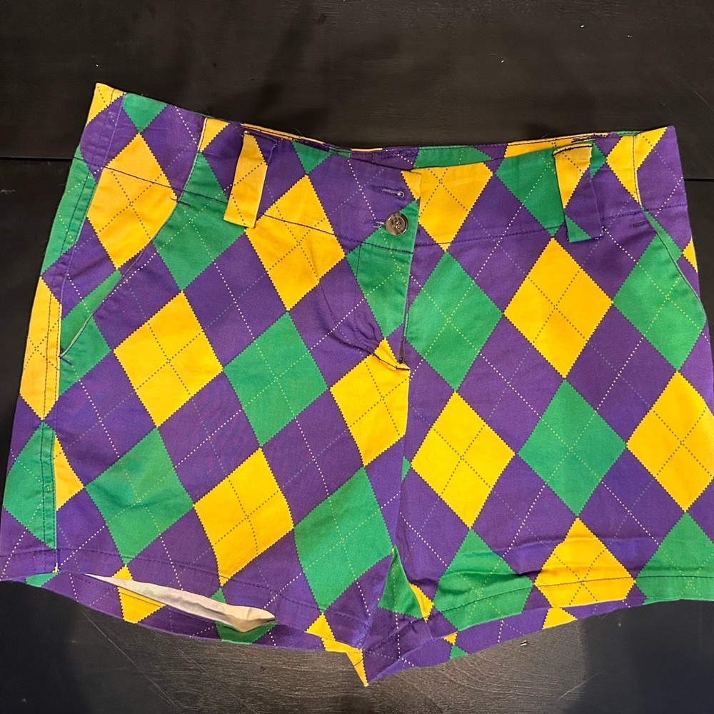 Loudmouth Purple and Yellow Geometric Bermuda Shorts
